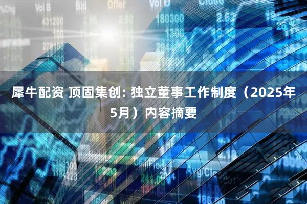 犀牛配资 顶固集创: 独立董事工作制度（2025年5月）内容摘要