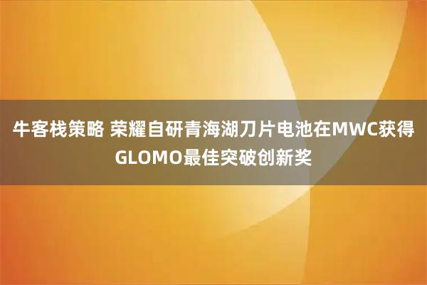 牛客栈策略 荣耀自研青海湖刀片电池在MWC获得GLOMO最佳突破创新奖